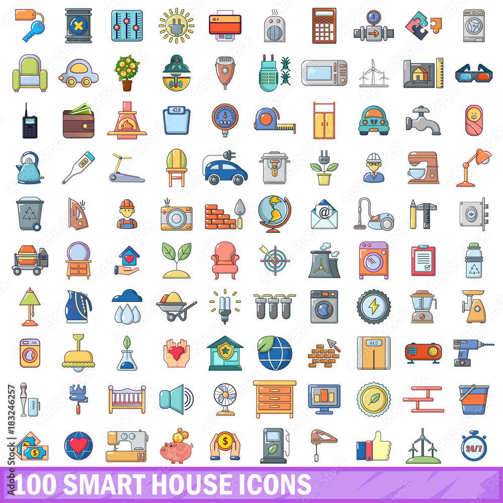 100 smart house icons set, cartoon style 100 smart house icons set, cartoon style