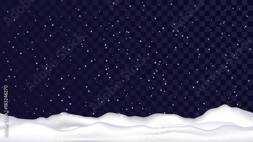 Seamless snowy landscape, snow on a transparent background