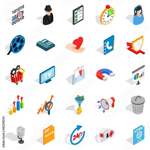 Development of ad icons set, isometric style