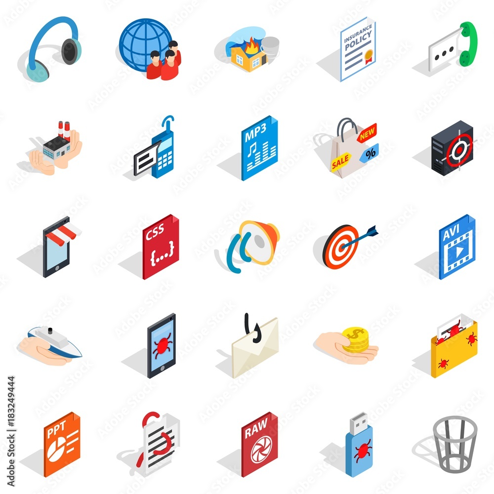 Creating advertising icons set, isometric style Creating advertising icons set, isometric style