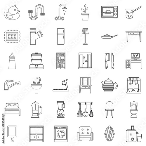 House decor icons set, outline style