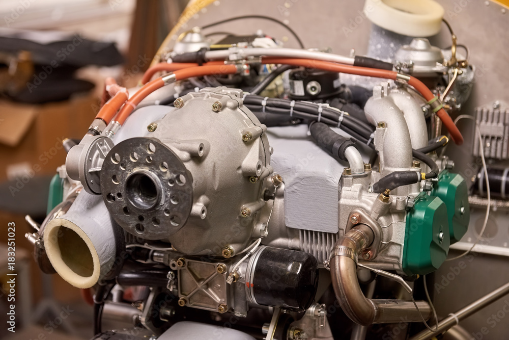 Small airplane engine. Engine front part. Small airplane engine. Engine front part.