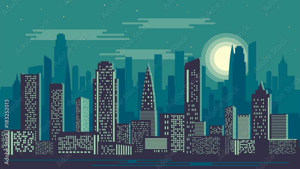 Fototapeta premium Vector illustration of night city