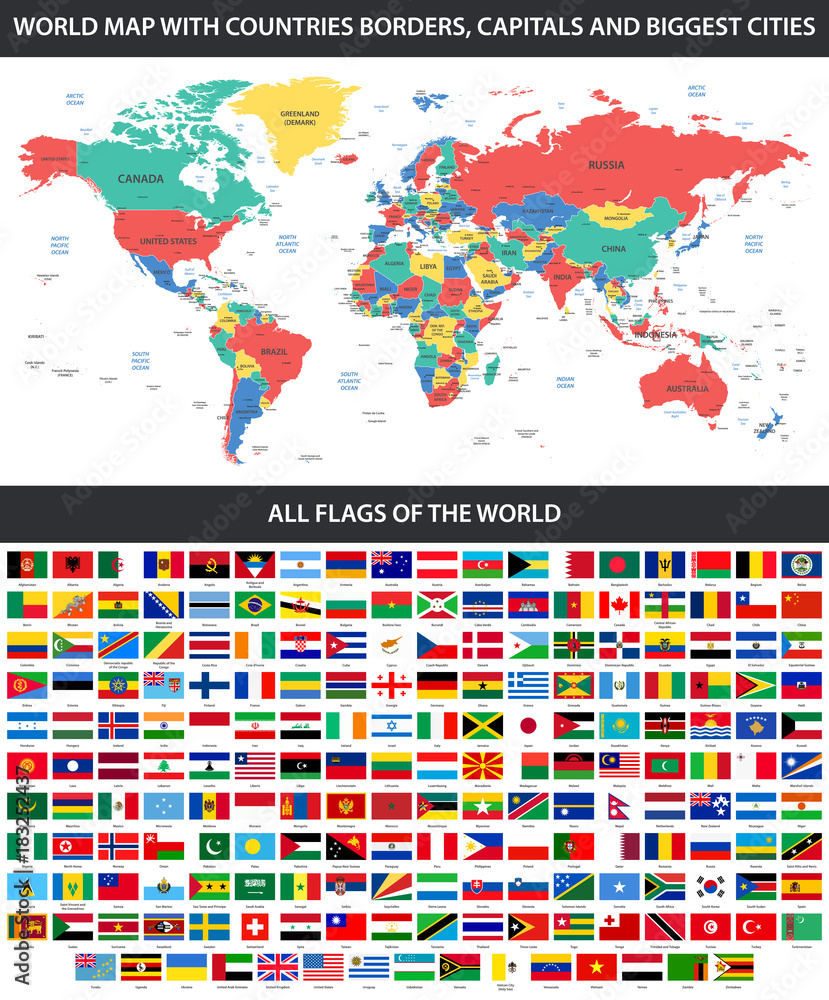 All Flags Of The World In Alphabetical Order And Detailed World Map