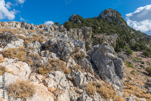 Stony landscape of  the Tsambika mountain on the Rhodes Island  Greece