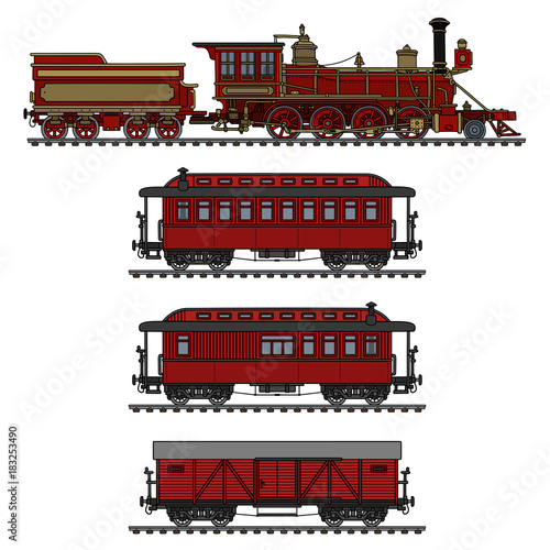 Vintage red american wild west steam train