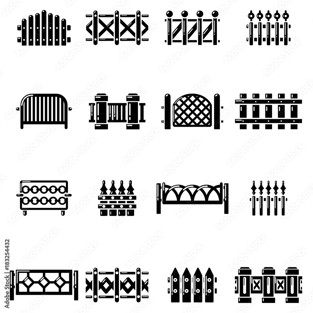 Fototapeta premium Different fencing icons set, simple style