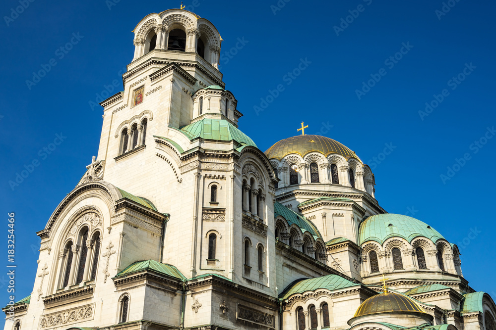 Facade of Alexander Nevsky cathedral, Sofia, Bulgaria