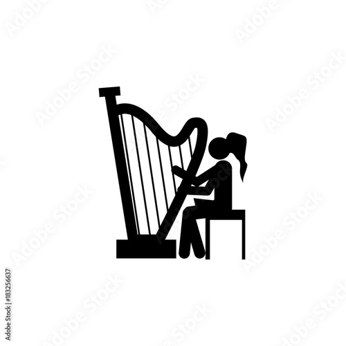 Girl playing the harp icon. Silhouette of a musician icon. Premium quality graphic design. Signs, outline symbols collection icon for websites, web design, mobile app