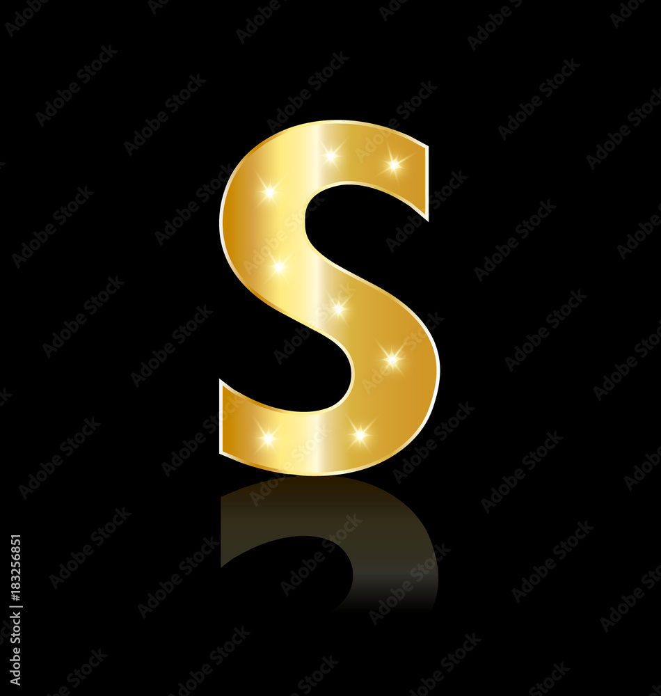 Naklejka premium Golden letter S with sparkle icon