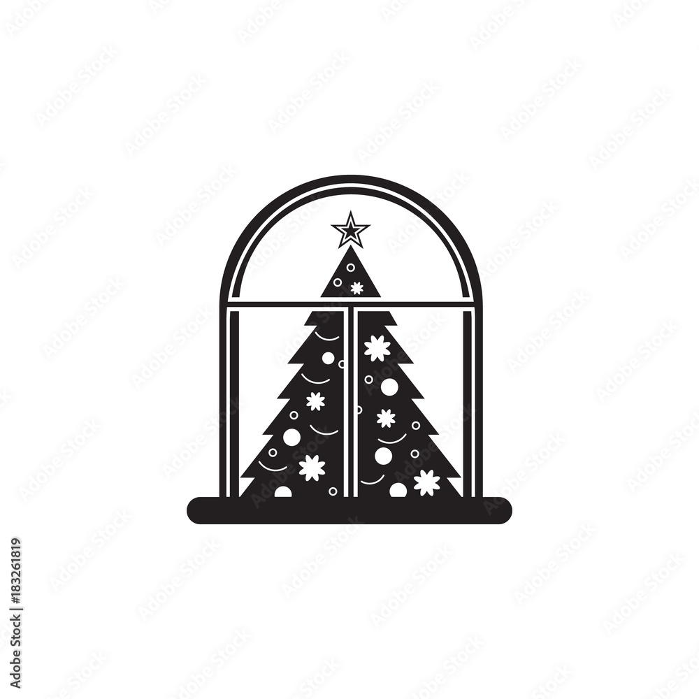 Christmas eve concept on whe window icon. Christmas or New Year element. Premium quality graphic design. Signs, outline symbols collection, simple icon for websites, web design