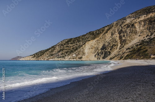 myrtos beach white stones waves and turquoise sea
