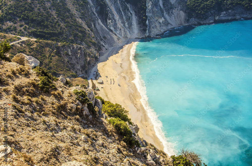 View of Myrtos beach with its kilometer and a half in length  kefalonia