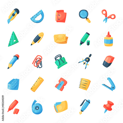 Stationery icons office supply vectorschool tools and accessories set education assortment pencil marker pen isolated on white background illustration
