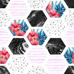 Handdoek met foto Marmeren hexagons patronen Abstract zomers hexagon patroon  © Tanya Syrytsyna