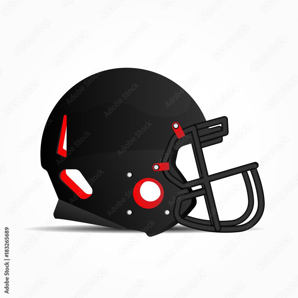 Fototapeta premium Sports helmet for American football. Black and Red Mask to protect the face in the game. Flat vector illustration EPS 10