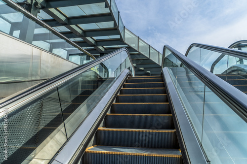 Empty Escalator In the Modern office Building.