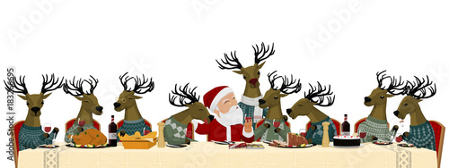 Close up of Christmas party, Santa have Christmas party with his Reindeer team on transparent background
