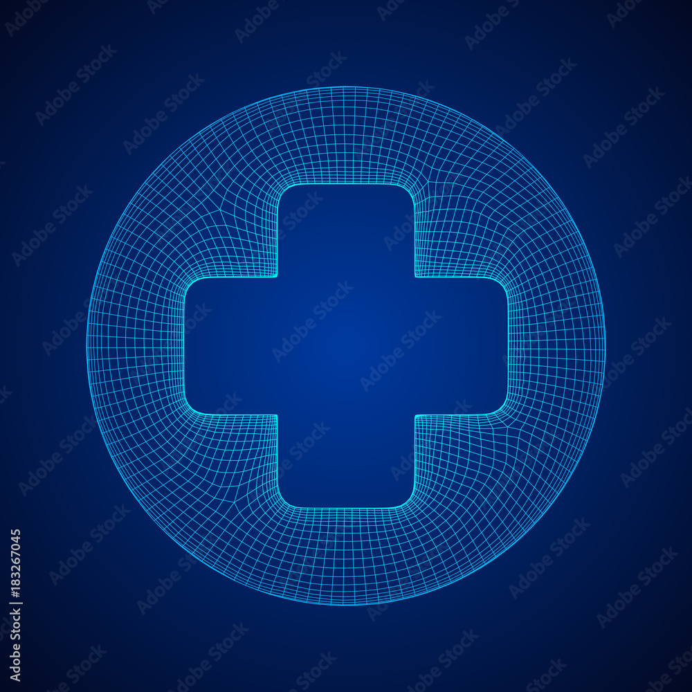 First aid medical cross wireframe low poly mesh, vector symbol illustration First aid medical cross wireframe low poly mesh, vector symbol illustration