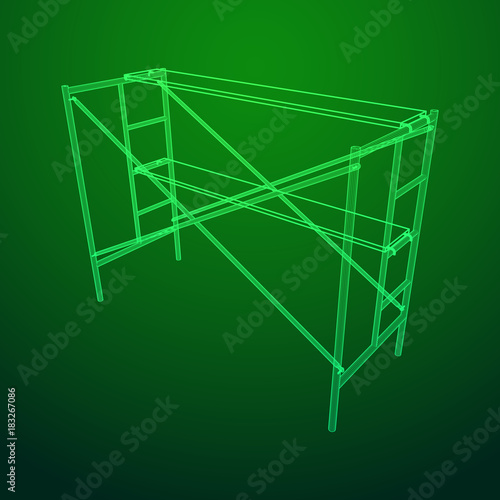 Scaffolding construction furniture wireframe blueprint. Linear outline illustration © newb1