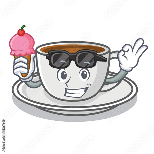 With ice cream coffee character cartoon style
