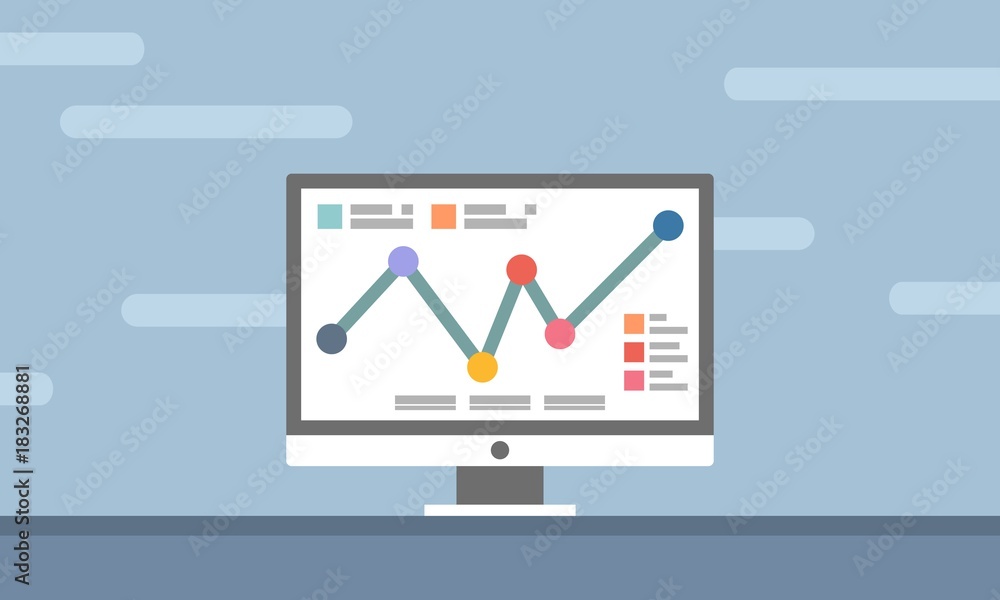 Monitor with mobile analytics on screen banner for web banner and landing page Monitor with mobile analytics on screen banner for web banner and landing page
