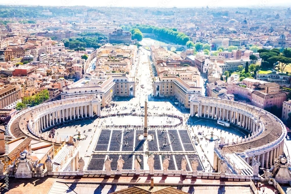 View from St. Peter's basilica dome in Vatican.