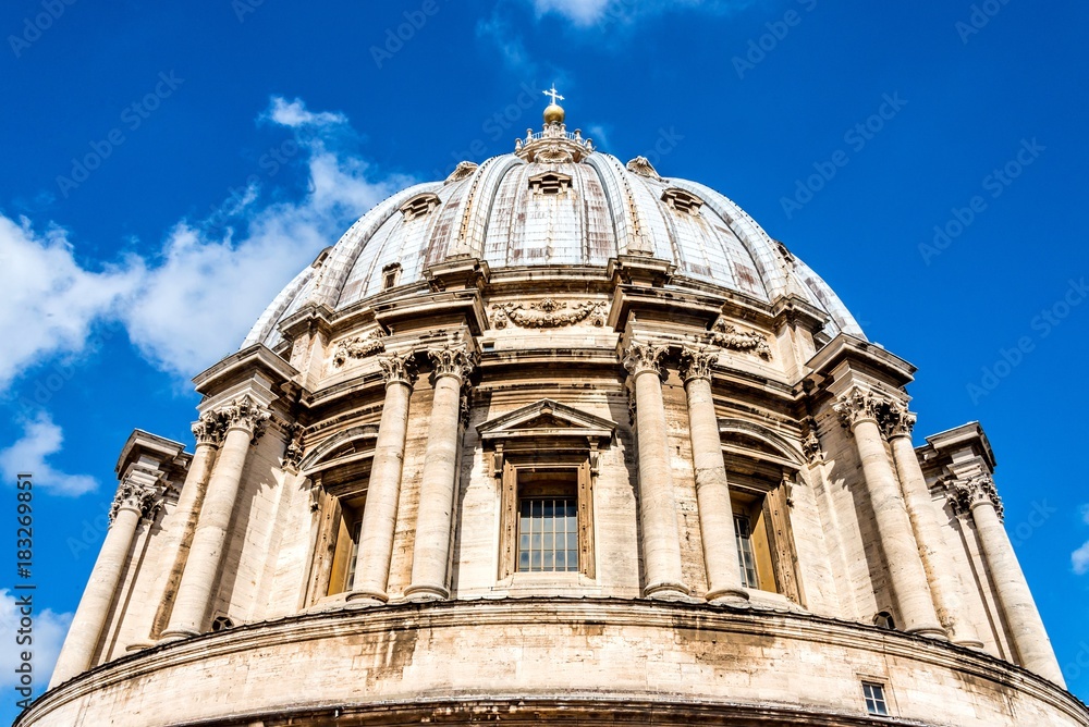 Upward view of St. Peter's basilica dome.