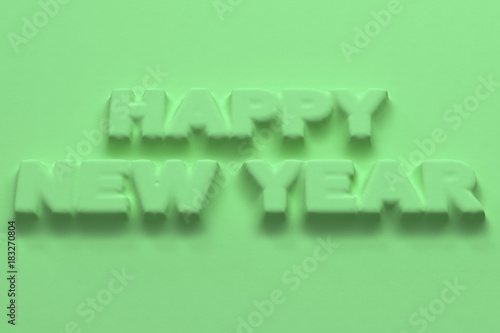 Green Happy New Year words bas-relief