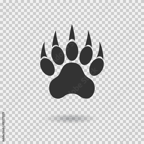 Animal paw print with claws. Tiger paw with shadow. Web icon. Footprint