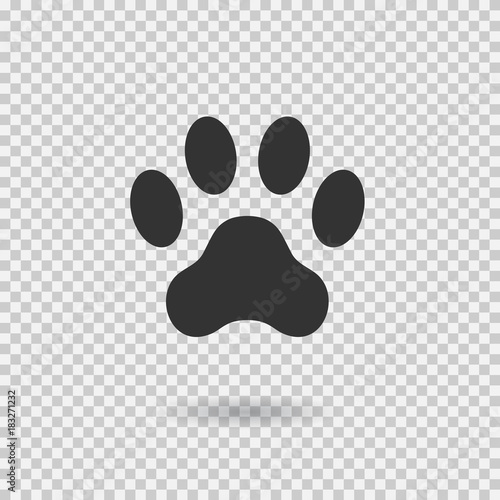 Animal paw print. Dog paw with shadow. Web icon. Footprint