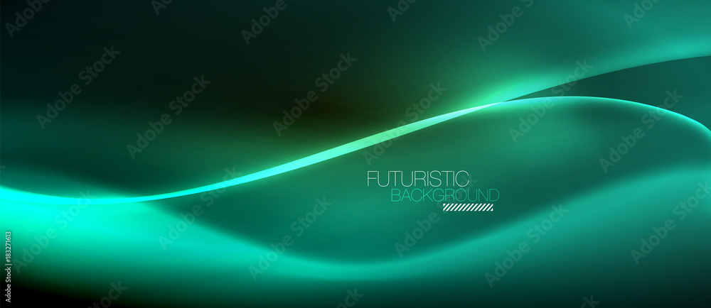 Neon glowing wave, magic energy and light motion background Neon glowing wave, magic energy and light motion background
