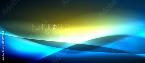 Neon glowing wave, magic energy and light motion background