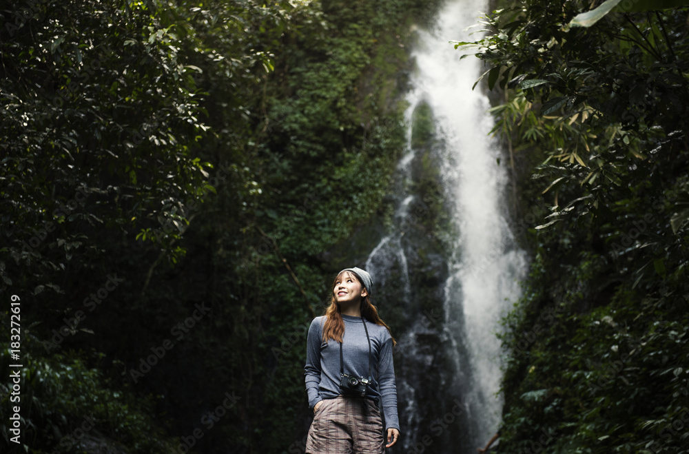 Asian woman enjoying an outdoor trip Asian woman enjoying an outdoor trip