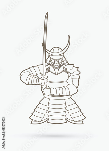 Wallpaper Mural Samurai standing front view ready to fight outline graphic vector. Torontodigital.ca