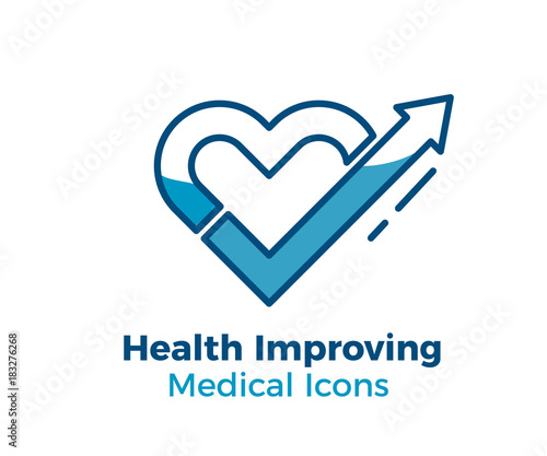 Medical vector icon. Heart shape with a arrow pointing up for health improvement related subjects. Healing symbol