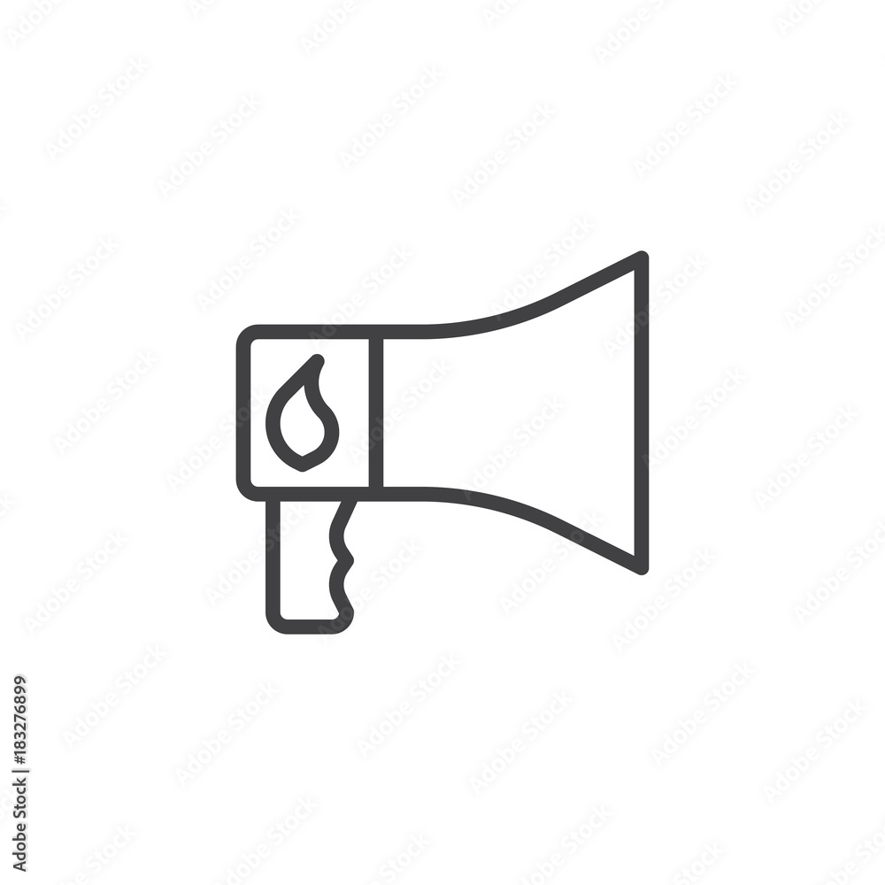 Fire alarm megaphone line icon, outline vector sign, linear style pictogram isolated on white. Symbol, logo illustration. Editable stroke Fire alarm megaphone line icon, outline vector sign, linear style pictogram isolated on white. Symbol, logo illustration. Editable stroke