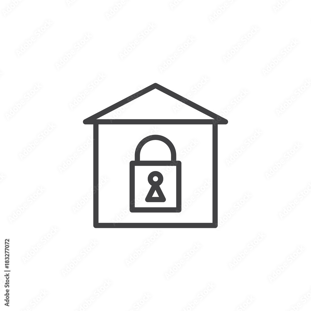 House lock line icon, outline vector sign, linear style pictogram isolated on white. Padlock home symbol, logo illustration. Editable stroke House lock line icon, outline vector sign, linear style pictogram isolated on white. Padlock home symbol, logo illustration. Editable stroke