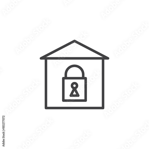 House lock line icon, outline vector sign, linear style pictogram isolated on white. Padlock home symbol, logo illustration. Editable stroke