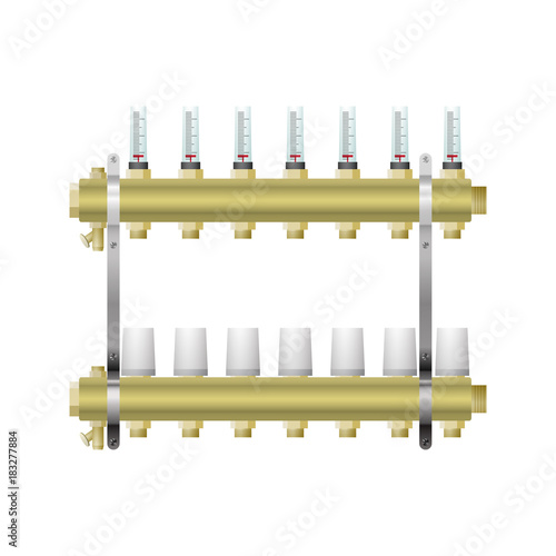 Manifold for heating with flow meters servo drive.