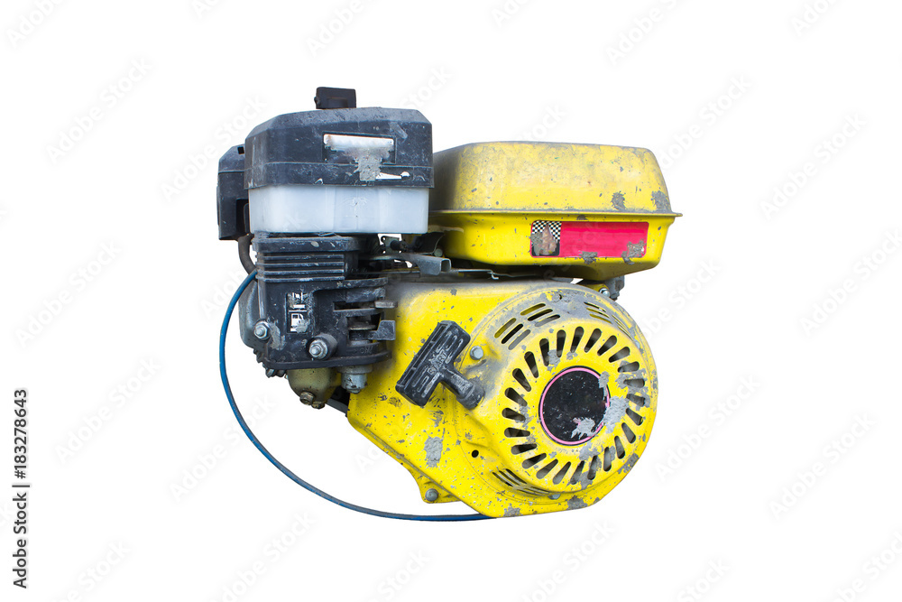 Motor and Engine of lawn mower trimmer for grass like garden machine on white background