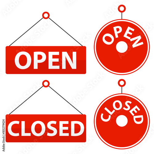 The tablets are open and closed. Red sign reading open and closed.