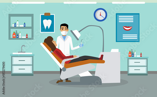 Patient at a reception at the dentist. Vector illustration.