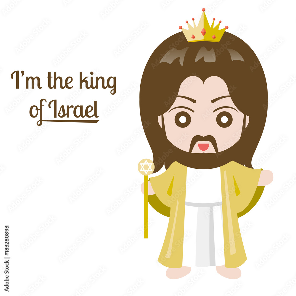 Jesus christ with king crown on white background, vector illustration Jesus christ with king crown on white background, vector illustration