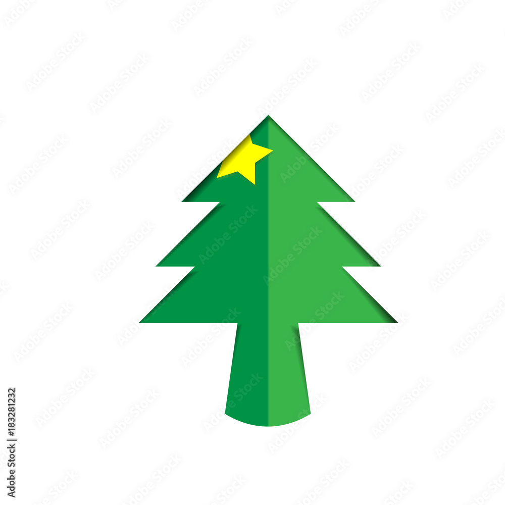 Christmas tree green paper cutout with star