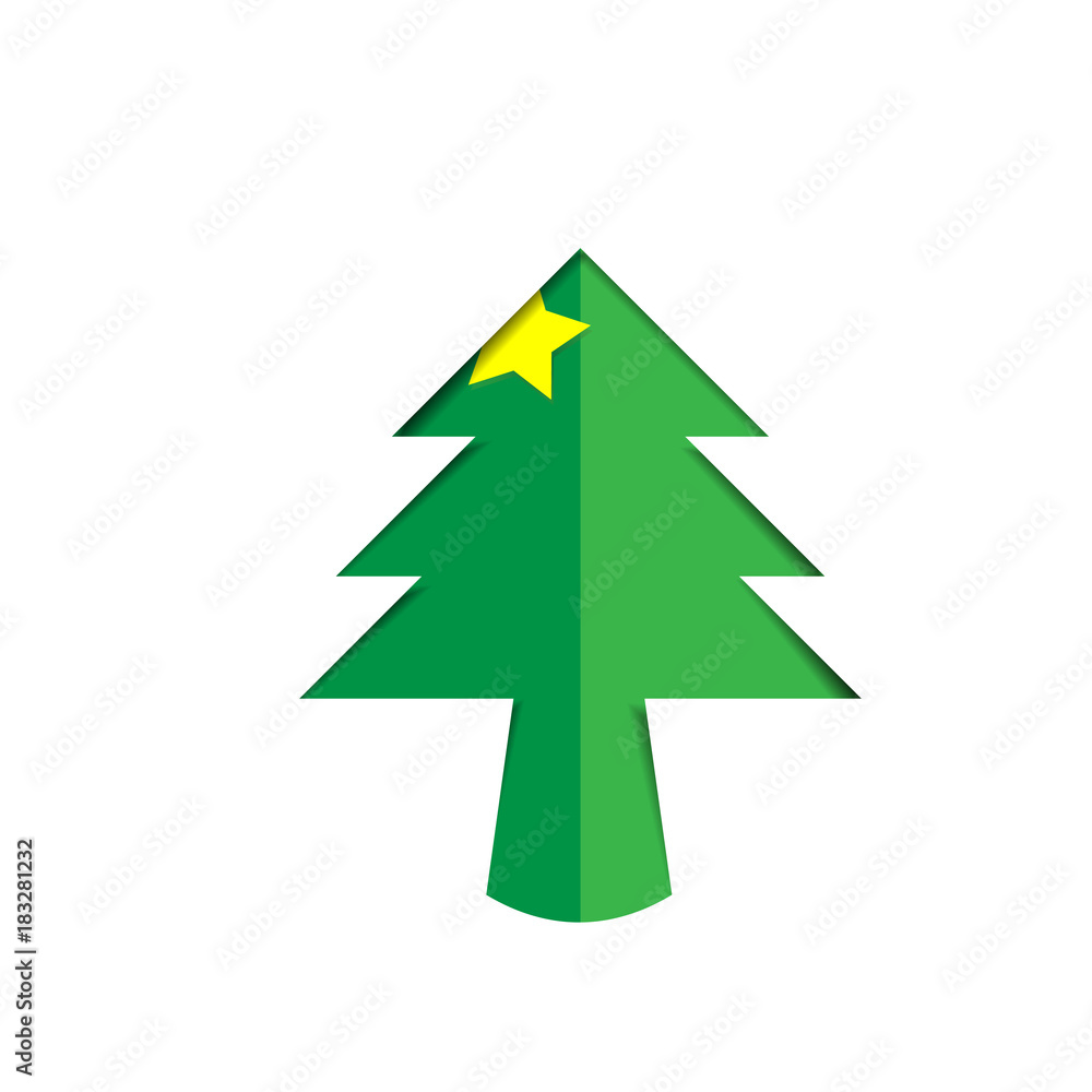 Christmas tree green paper cutout with star Christmas tree green paper cutout with star