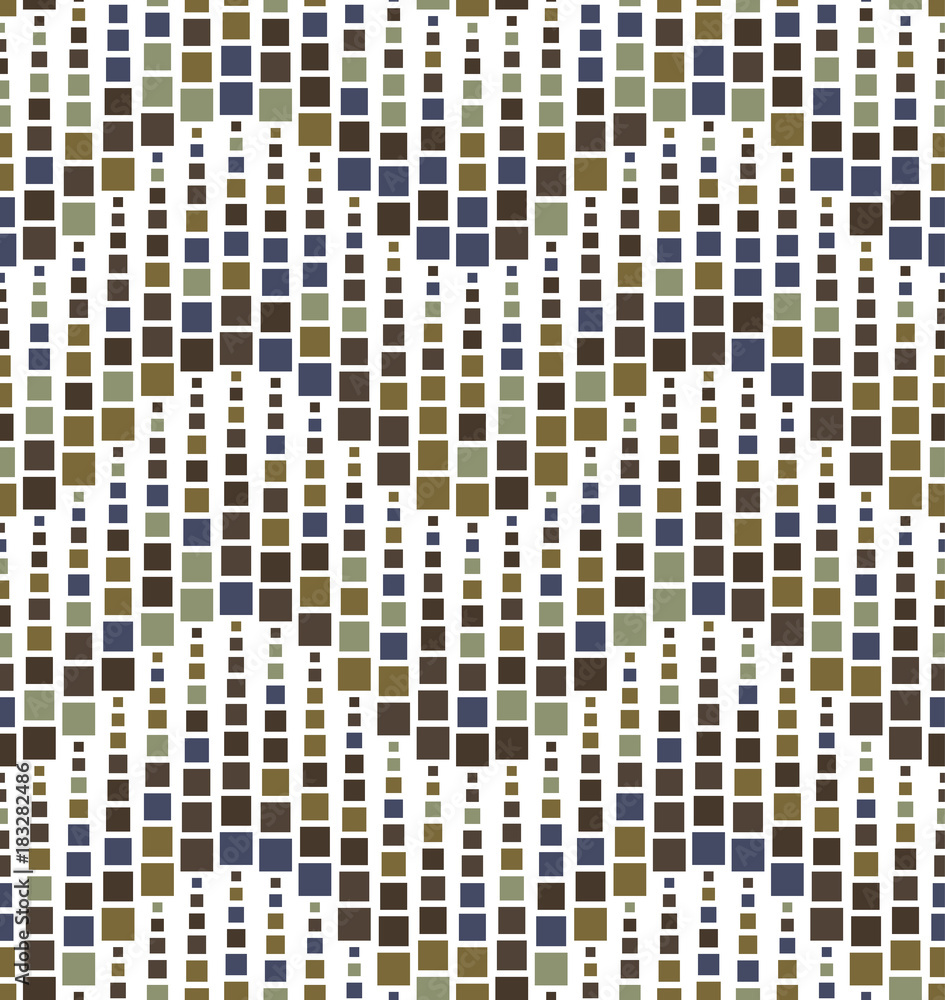 Seamless pattern on a white background. Has the shape of a wave. Consists of geometric elements having a square shape, different color and size. Seamless pattern on a white background. Has the shape of a wave. Consists of geometric elements having a square shape, different color and size.