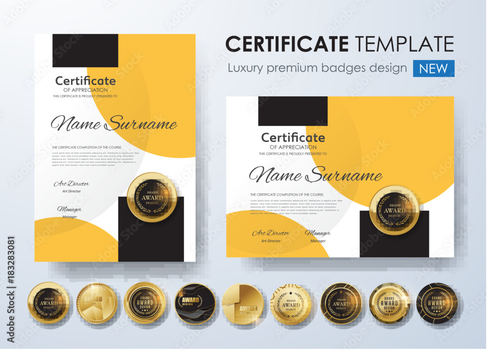 certificate template with luxury pattern,diploma,Vector illustration and vector Luxury premium badges design,Set of retro vintage badges and labels. - obrazy, fototapety, plakaty 