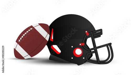 American football helmet and ball on white background. Flat vector illustration EPS 10