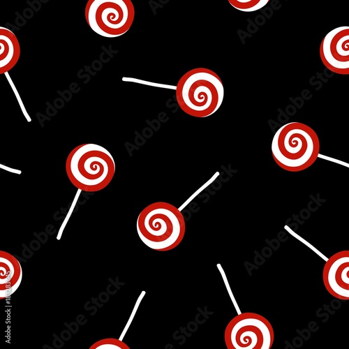 Seamless pattern with Christmas candy on black background.